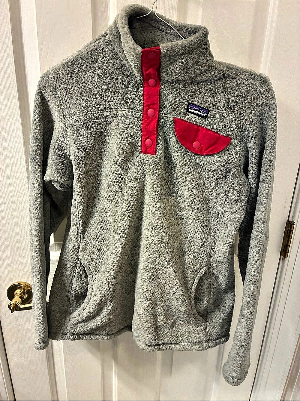 Patagonia girls Re-Tool Snap-T Pullover Gray & Pink XL